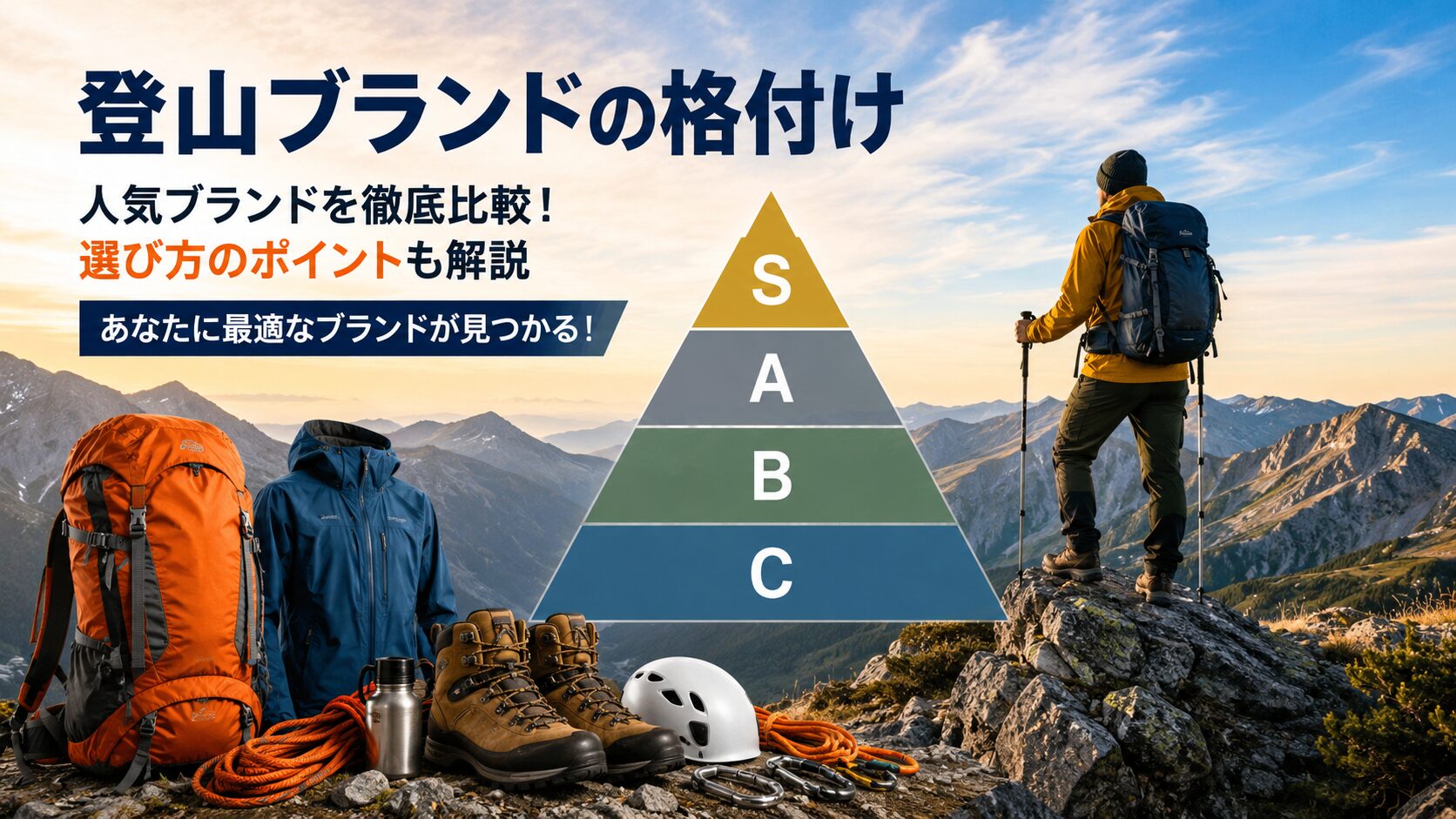 背中を向けて山を見つめる登山者