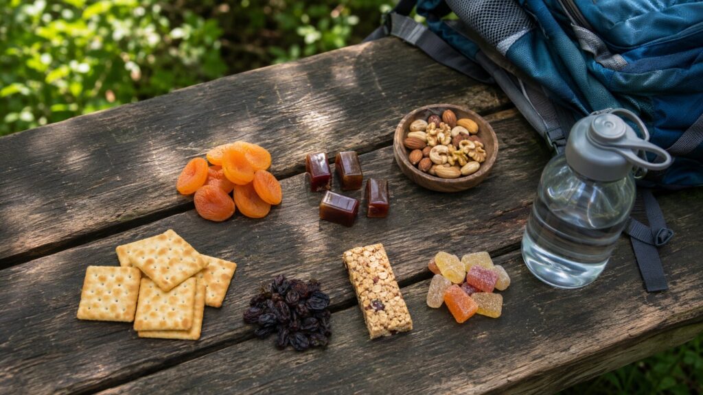 糖質を中心に塩分や脂質を組み合わせた登山行動食のおすすめ例